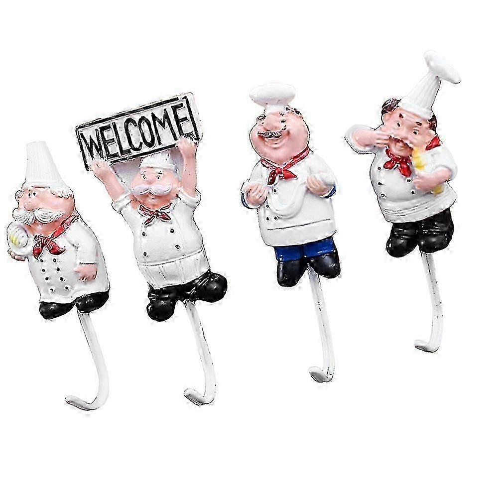 Chef Modelling Hook Non-Punching Hooks for 4Pcs Kitchen Organizer