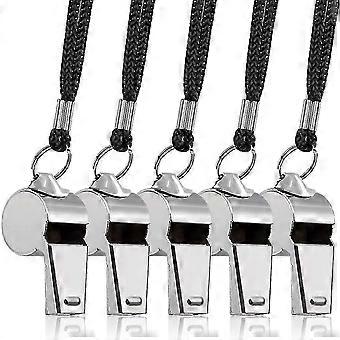 5 Packs Stainless Steel Whistles With Lanyards, Loud Crisp Sound For Referees, Coaches, Lifeguards, Emergency, Survival, Pet Training