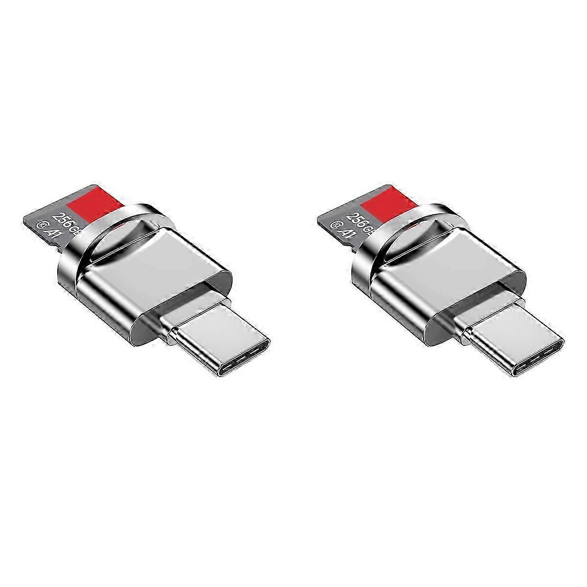 USB C Micro SD Card Reader, 2-in-1 Memory Card Adapter, Compatible with iPhone 15/Samsung Galaxy/iPad, Plug and Play, 2 Pack