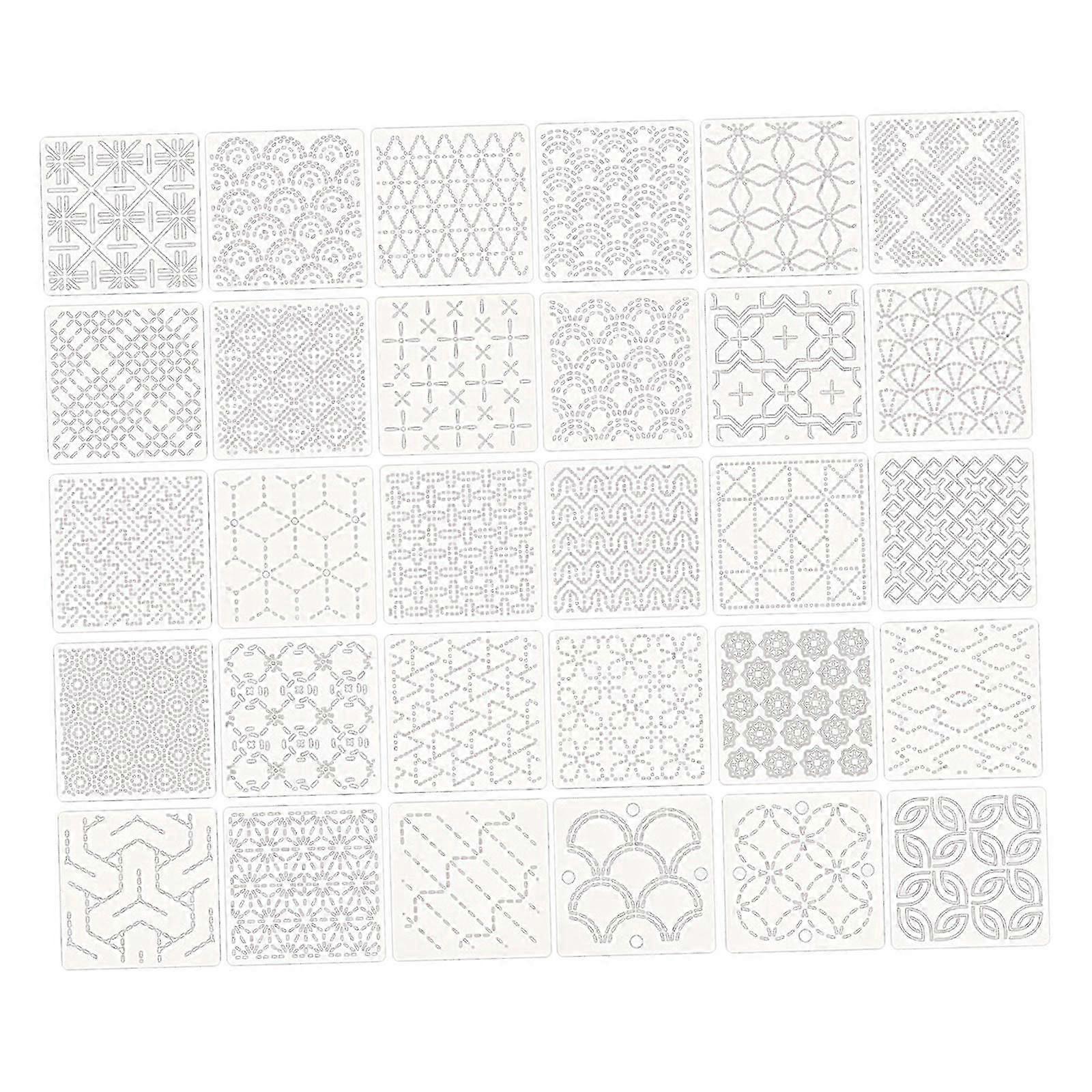 30Pcs Sashiko Stencil Kit with 3.94" Geometric Patterns