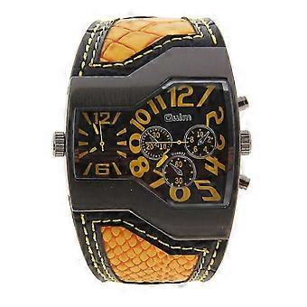 Mens Dual Time Display Quartz Wrist Watch, 30M Waterproof, Adjustable PU Band, Yellow, for Travel