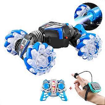 Promotion-remote Control Gesture Sensor Toy Cars,360 Flips Gesture Sensing Rc Stunt Car With Light & Music + Tail Spray,  Double Sided Rotating