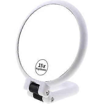 R8 15x Magnifying Handheld Mirror, Double-Sided Travel Folding Makeup Mirror with 1x/15x Magnification CU
