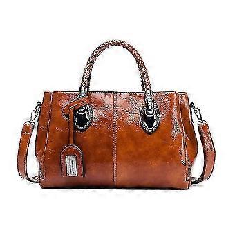 Bolso grande de piel encerada para mujer, portátil y multifuncional, ideal para uso diario (26-27 s).