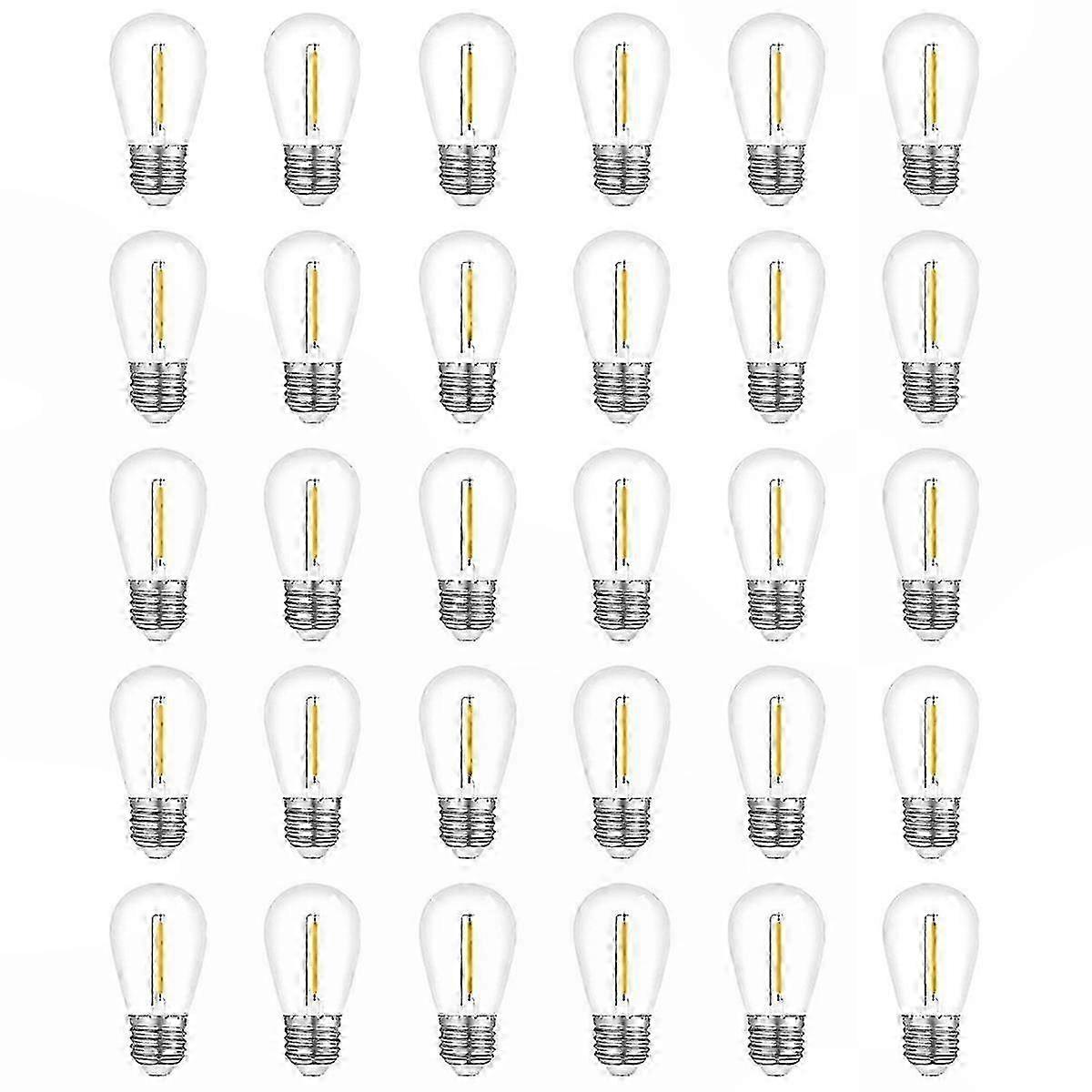 Waterproof String Light Replacement Bulbs, S14 E26 Base, Warm White, 30-Pack (Edition 0708)