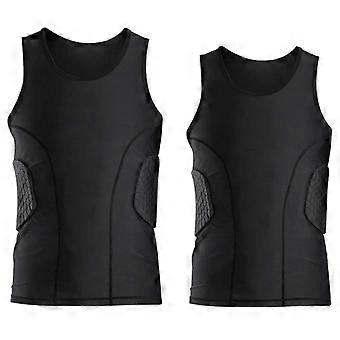 2X Men's Rib Protector Padded Vest Compression Shirt Training Vest with 3-Pad compatible with Football Soccer Basketball L & XL KIT