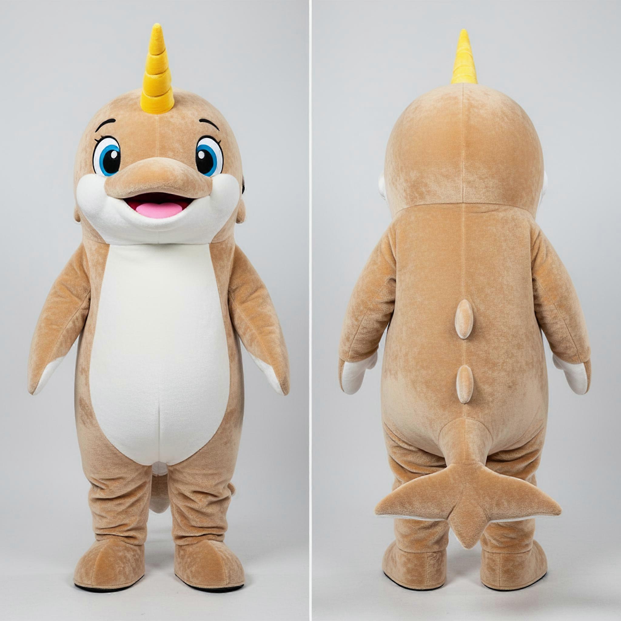 MASTICOT Tan Spiraled Horn Narwhal Mascot