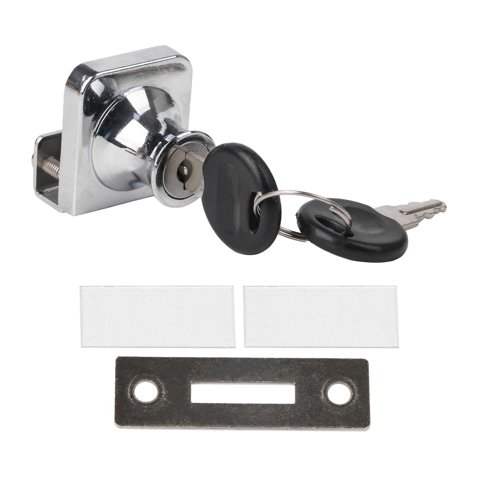 Silver Tone Cabinet Show Case Display Glass Door Lock With Two Keys and Screws