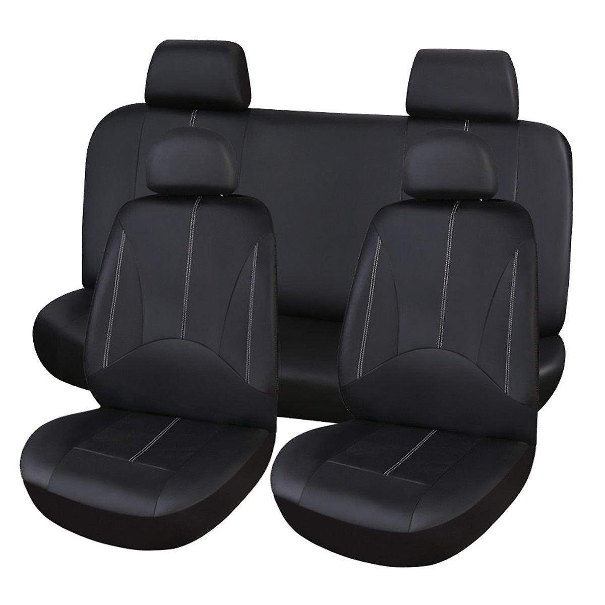 9Pcs Black Pu Leather Car Seat Cover Set - Full Surround Cushion Protector For 5 Seats, Universal Fit