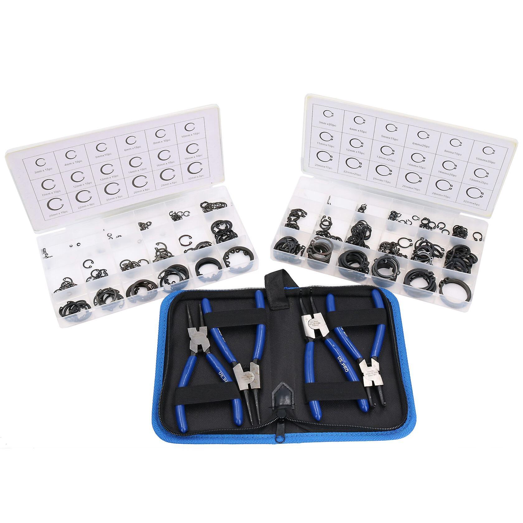 6" 150mm Circlip Pliers Internal & External + 480pc Circlip / Snap Ring Assortment