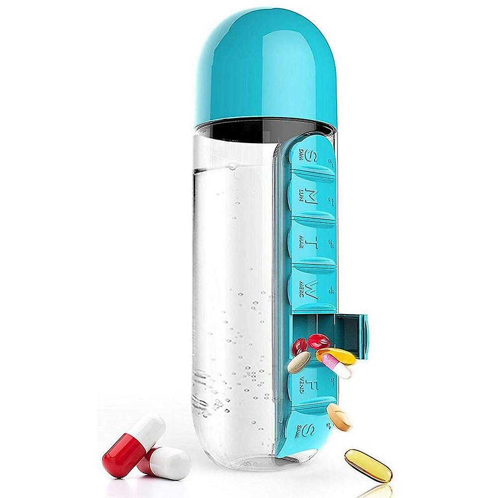 600ml Water Bottle with Pill Box Organizer 2 In 1 Portable 7 Days Planner Box Travel Medication Cases Containers
