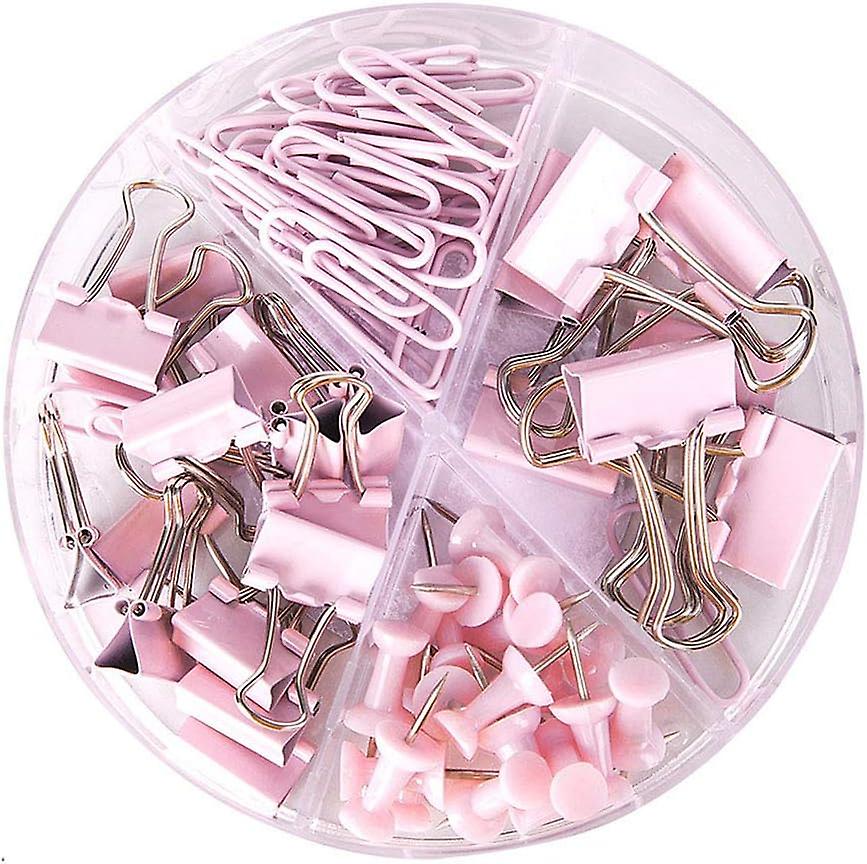 Paper Clips And Binder Clips Push Pins Set With Container (72 Pcs)