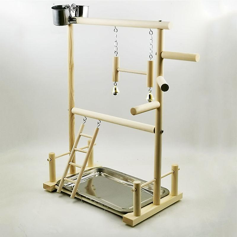 Bird Playground For Parrot Play Stand Eco Friendly Natural Wood Exercise Toys With Feeding Cups Durable Non Toxic Materials Colorful Climbing Ladders