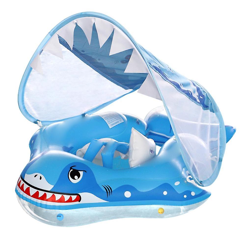 Baby Swimming Float Cartoon Shark Inflatable Baby Pool Float Ring with Removable Sun Protection Canopy Straps for Infant Baby