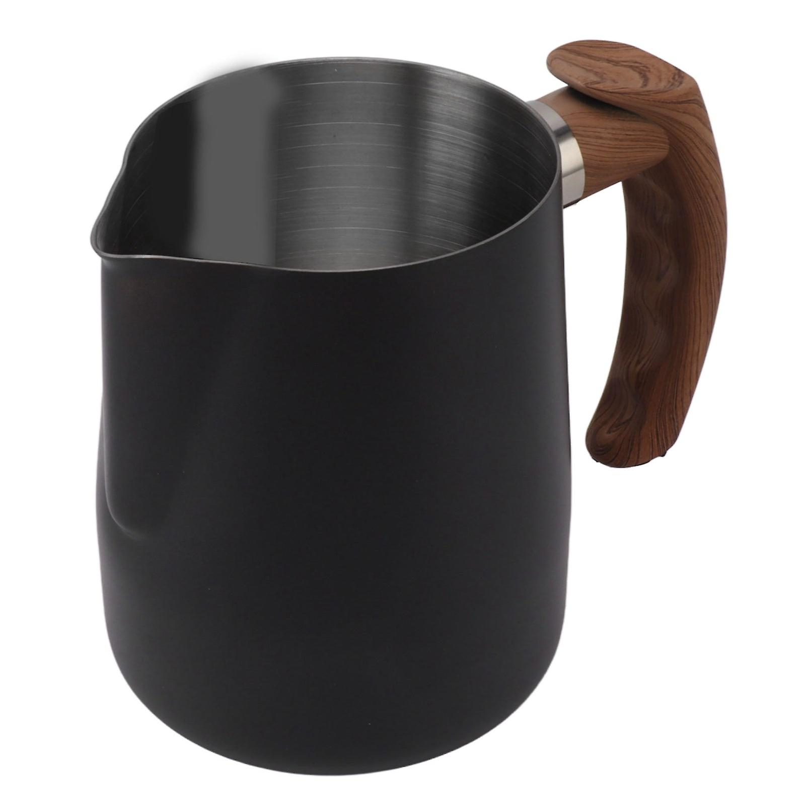 Milk Frothing Cup Inner Scale 304 Stainless Steel Dripless Spout Coffee Steaming Pitcher with Handle Matte Black 1000ml