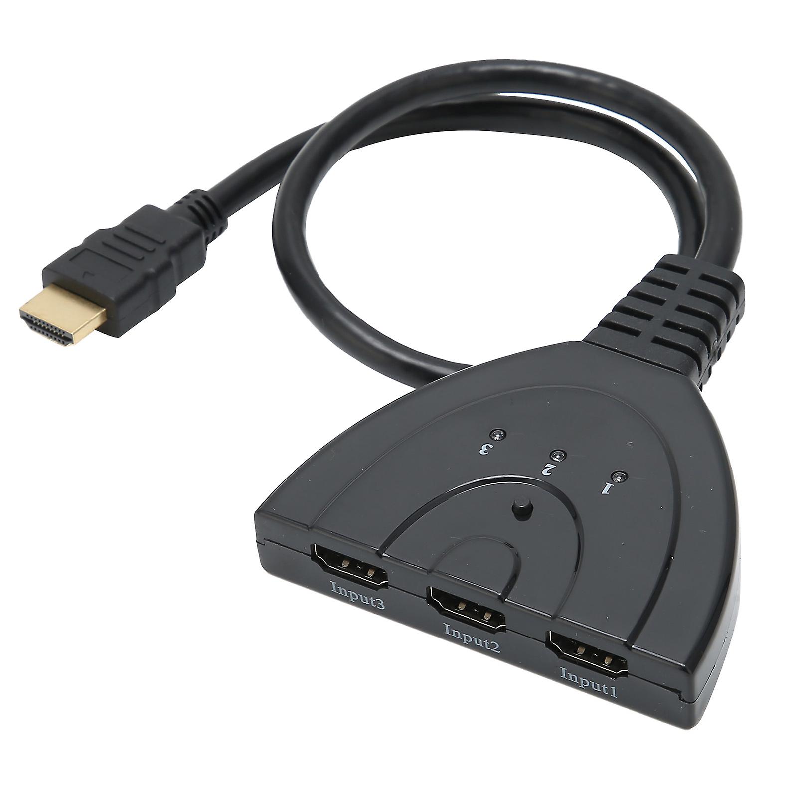 3 Port HighDefinition Multimedia Interface Switch 3 In 1 Out 1080P Hub Switcher Plug and Play Splitter Adapter Cable