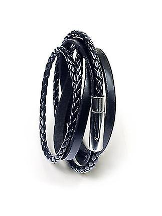 سوار جلدي رجالي مع تيتانيوم ستيل مشبك جلد البقر متعدد الطبقات مضفر جلد رجالي سوار