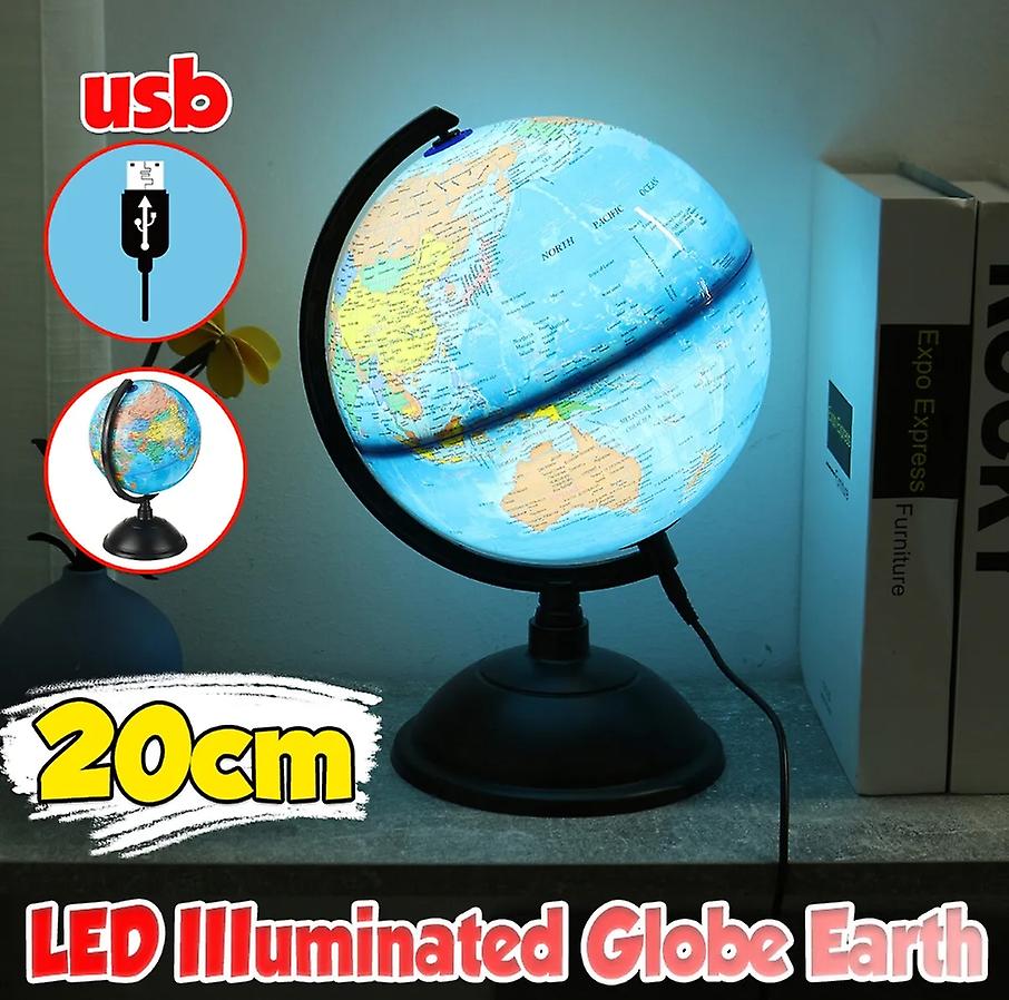 Rotating World Globe LED Light Up Illuminated Globe con USB Study Play Learning