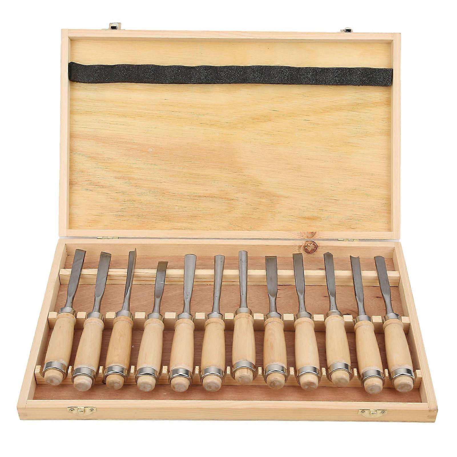 12Pcs Wood Carving Tools Set Engraving Knife Chisels Woodworking Cutter with Box No.24131 No.24131