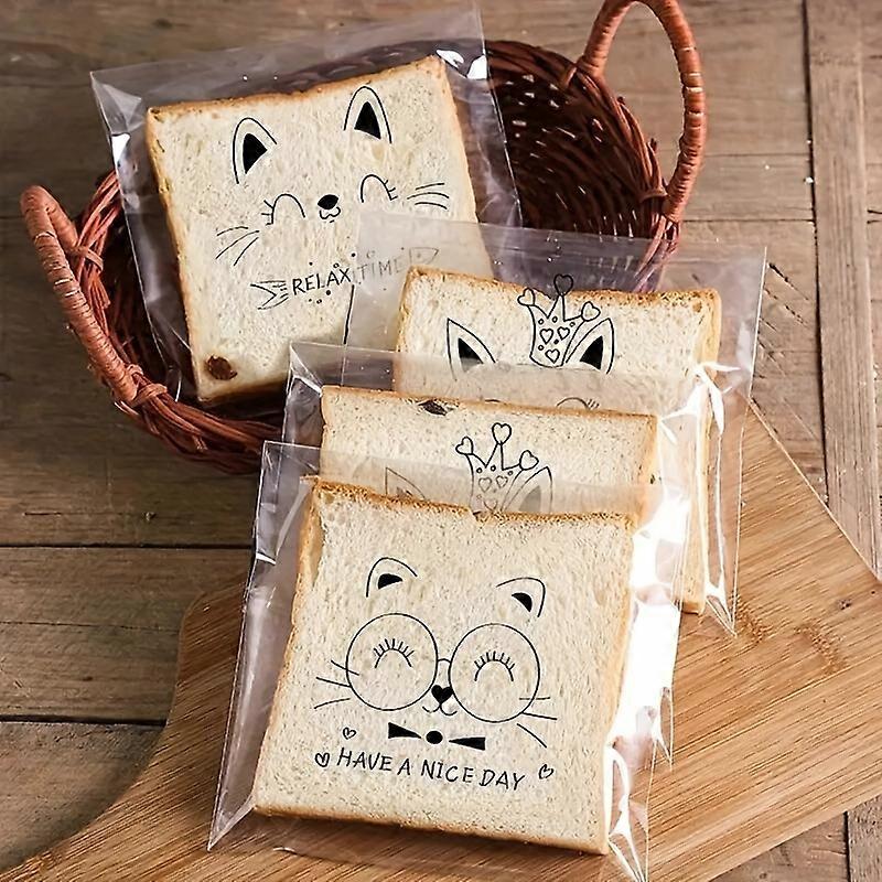 50/100pcs, Sticky Bread And Toast Bags, Reusable Self-adhesive Bags With Random Patterns For Baking And Storage, Snack Candy Storage Bags, For Home Pa