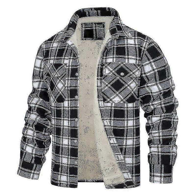Men's Lumberjack Checked Flannel Fleece Lined Jacket Buffalo Plaid
