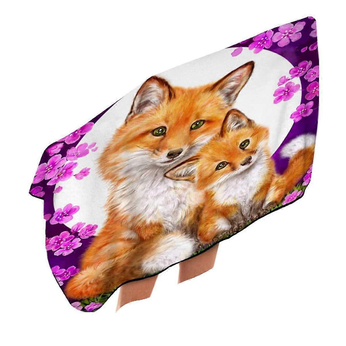 Wild Animals Art Flowery Nights Foxes Microfiber Beach Towel