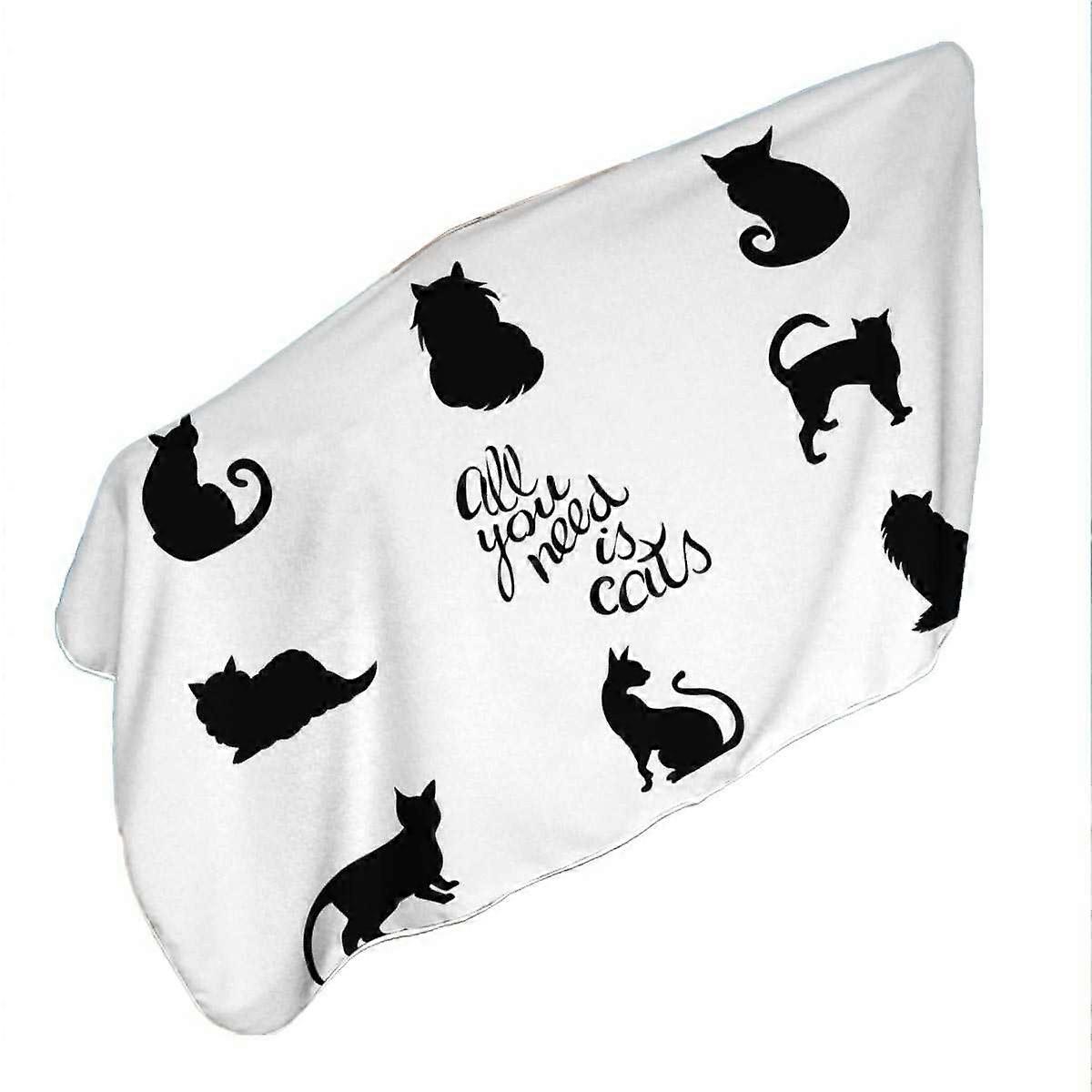 Black and White All You Need is Cats Microfiber Beach Towel