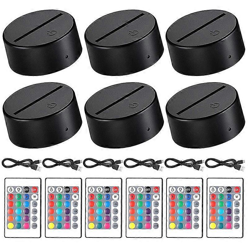 6 Pieces 3D Night LED Light Lamp Base 16 Colors Base, Decorative Light Lamp Base for Acrylic and Re