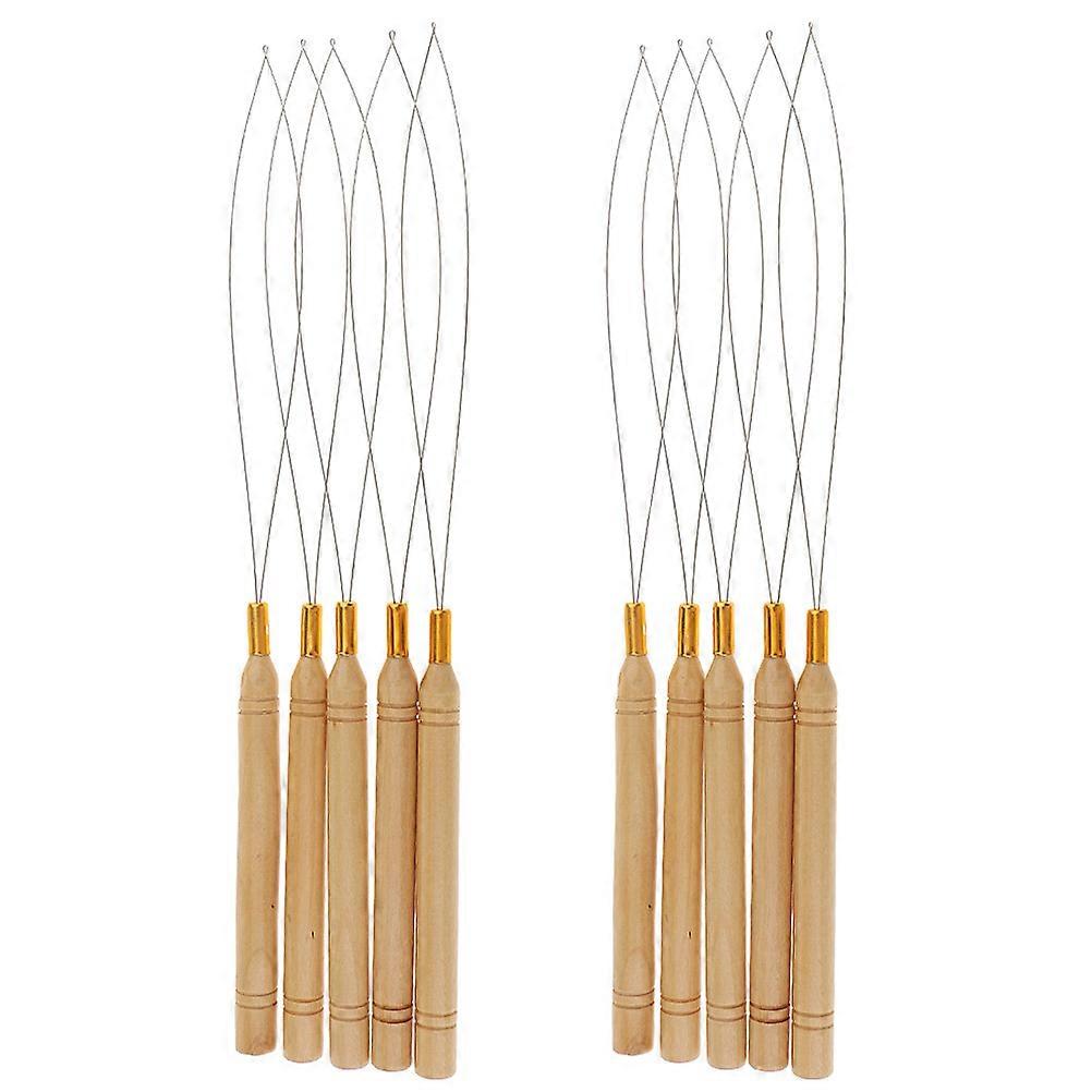10pcs Wooden Handle Loop Crochet Micro Ring Loop Threader Hair Extension Tools