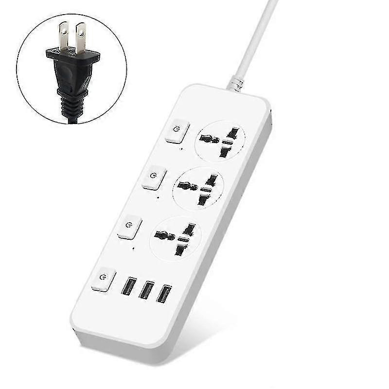 Us/uk/eu Power Strip 5v2.1a Surge Protector With 3 Outlets & 3 Usb Ports
