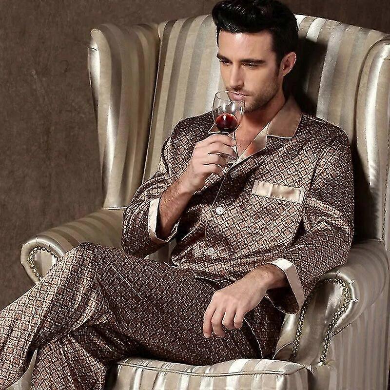 Mens Stain Silk Pajama Sets Pajamas Men Sleepwear Printed Silk Nightgown Home Male Satin Soft Cozy Sleeping Pajamas