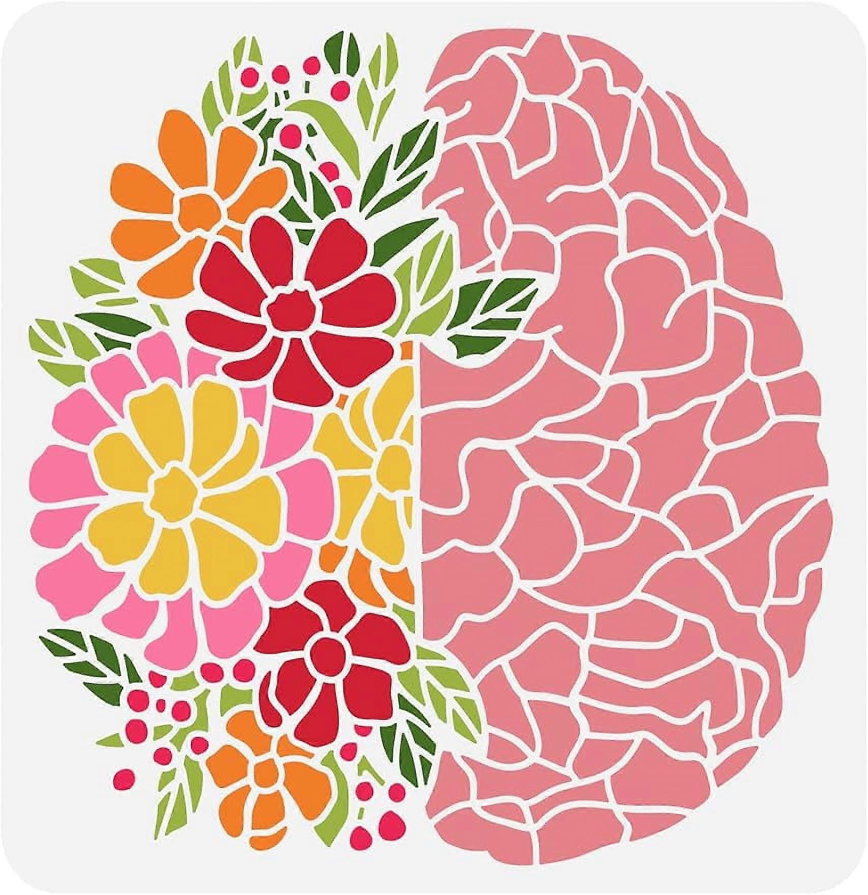 1Pc Brain Stencil Flowers Stencil Plastic Flower Leaves Brain Pattern Stencil Reusable DIY Projects and Crafts Stencils