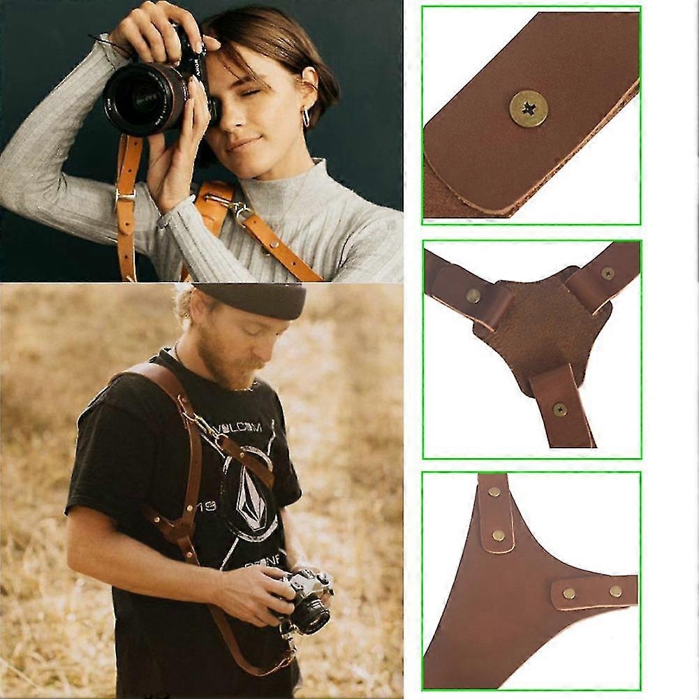 camera double shoulder leather strap for dslr/slr camera (brown)