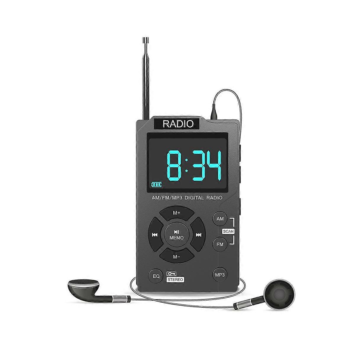 Portable Mini Radio Pocket AM FM Digital Radio Stereo Receiver Auto-Search Channel TF Card MP3 Musi