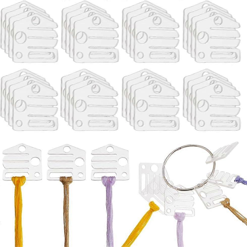50Pcs Clear Acrylic Bobbins with Hinged Ring House Shape Acrylic Bobbins Floss Chips for Embroidery Floss Organization Cross Stitch Thread Bobbins for