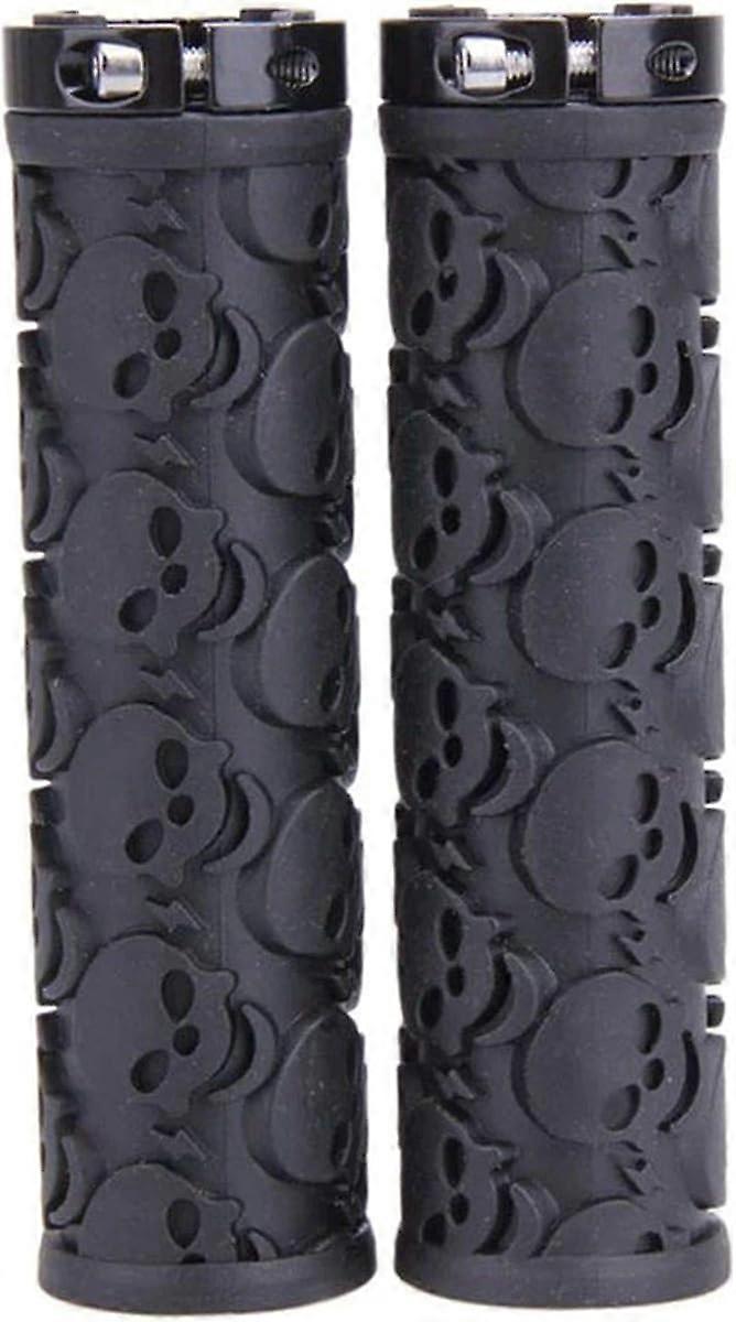 2 Pcs Bike Handlebar Grips Skull Pattern Bicycle Grips Soft Rubber Lock-on Handle Grips for Bicycle Mountain
