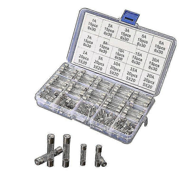 250x Assorted Glass Fuses 5x20mm 6x30mm Box Fuse Tube Kit Quick Blow Fast Acting