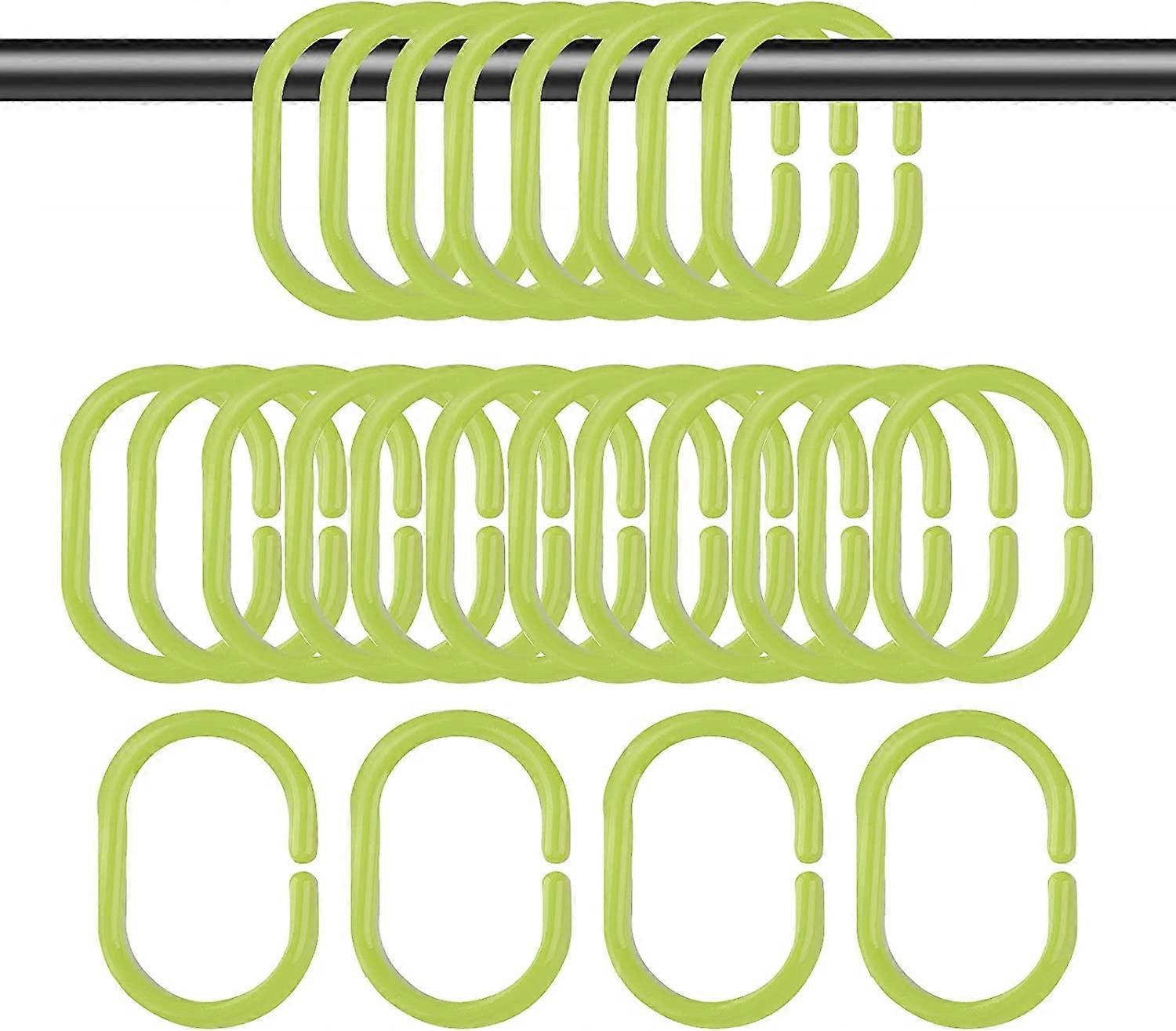 24 Pack Plastic Shower Curtain Rings Hooks C-Shaped  (Green)