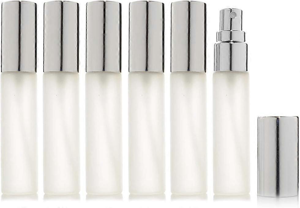 6 Pack Frosted Glass Spray Bottles - 10ml - Refillable - For Perfume (Silver)