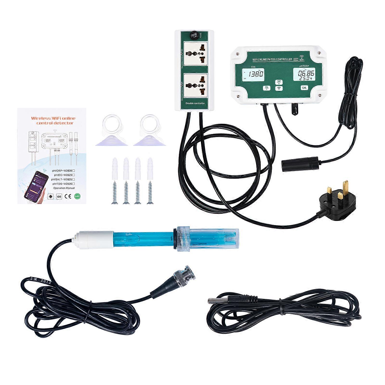 WiFi pH TDS Controller 3-in-1 pH/TDS/TEMP Water Quality Detector pH Controller with Electrode BNC Probe Water Quality Tester
