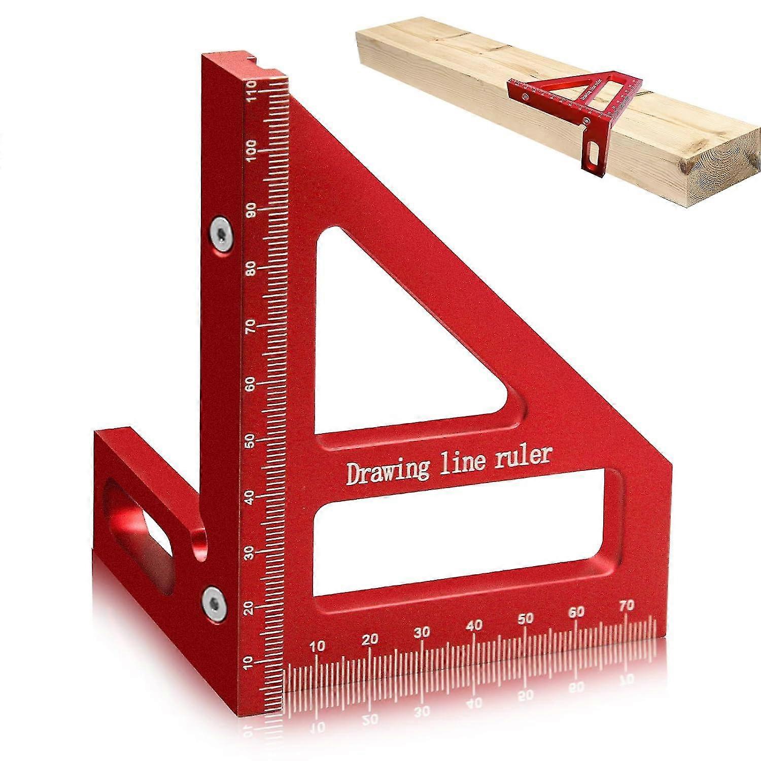 Woodworking Square Protractor, Measuring Ruler, Aluminum Miter Triangle Ruler Scriber (red) - q36/YY