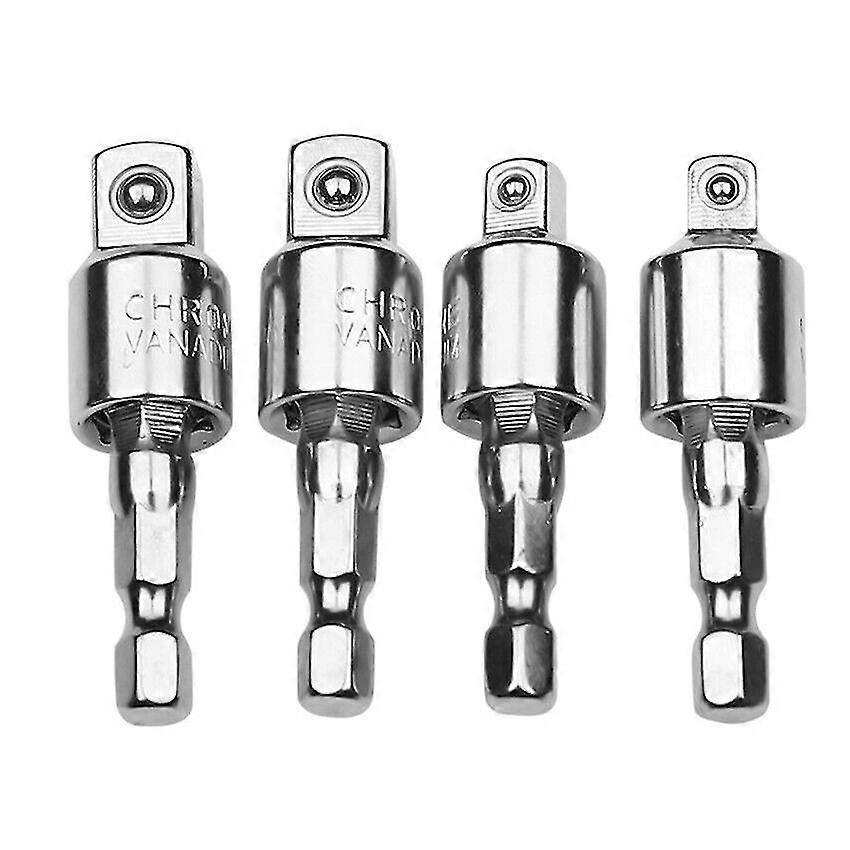 1/4" 3/8" Hex Shank Drill Bit Wrench Socket Adapter Drive Ratchet Extension Tool.(silver)(4pcs)