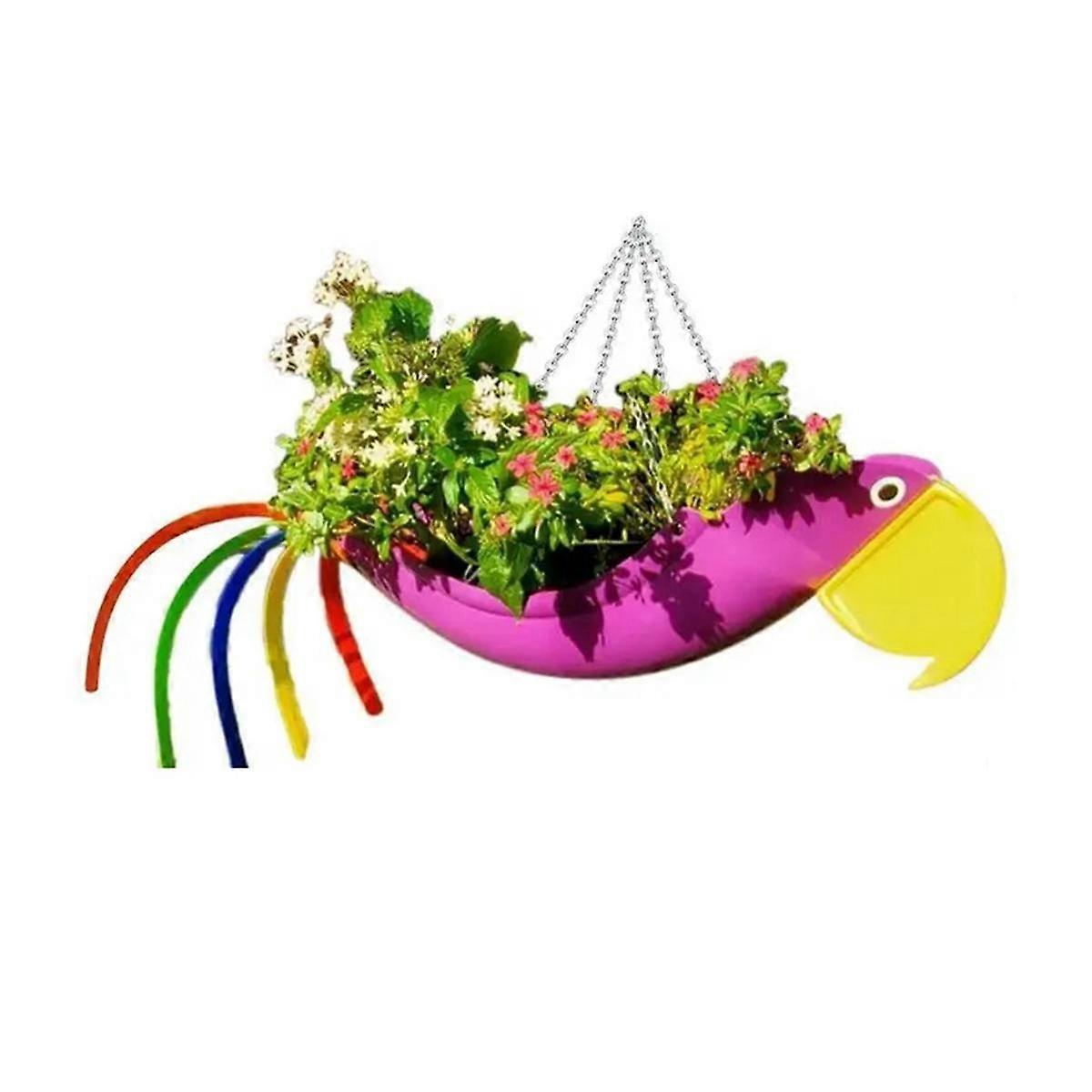 Metal Flower Pot Exquisite Flying Bird Shape Colorful Parrot Flower Pot Hanging Planter Garden Deco