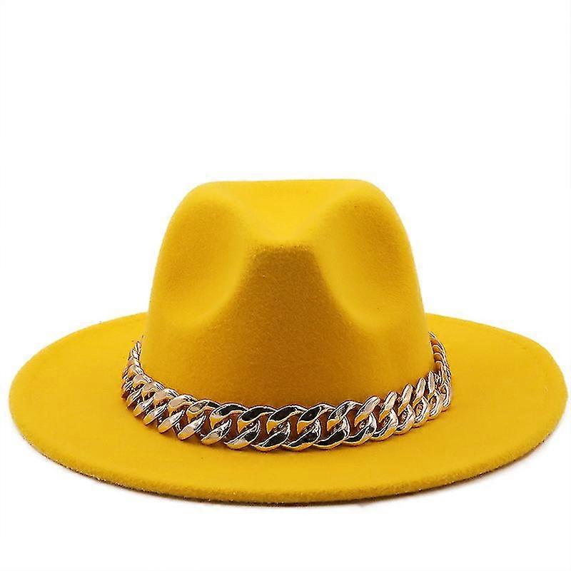 EVAGO المرأة قبعة واسعة حافة سميكة سلسلة الذهب الفرقة الكلاسيكية الأسود البيج اللباد قبعة بنما رعاة البقر الجاز الرجال قبعات فيدورا الفاخرة