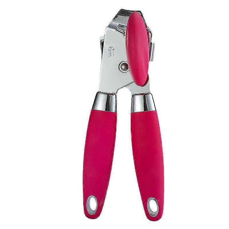 Heavy Duty Stainless Steel Manual Can Opener Smooth Edge Easy Turn Knob with Bottle Opener Red