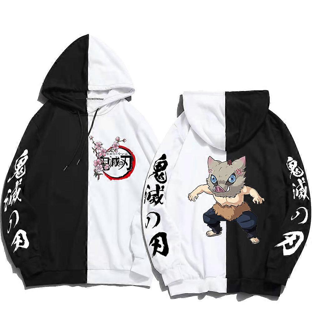 Anime Demon Slayer Inosuke Hashibira Grafica Felpa con cappuccio Pullover  Casual Moda Felpe Anime Abbigliamento Streetwear Patchwork Top DP-Black3