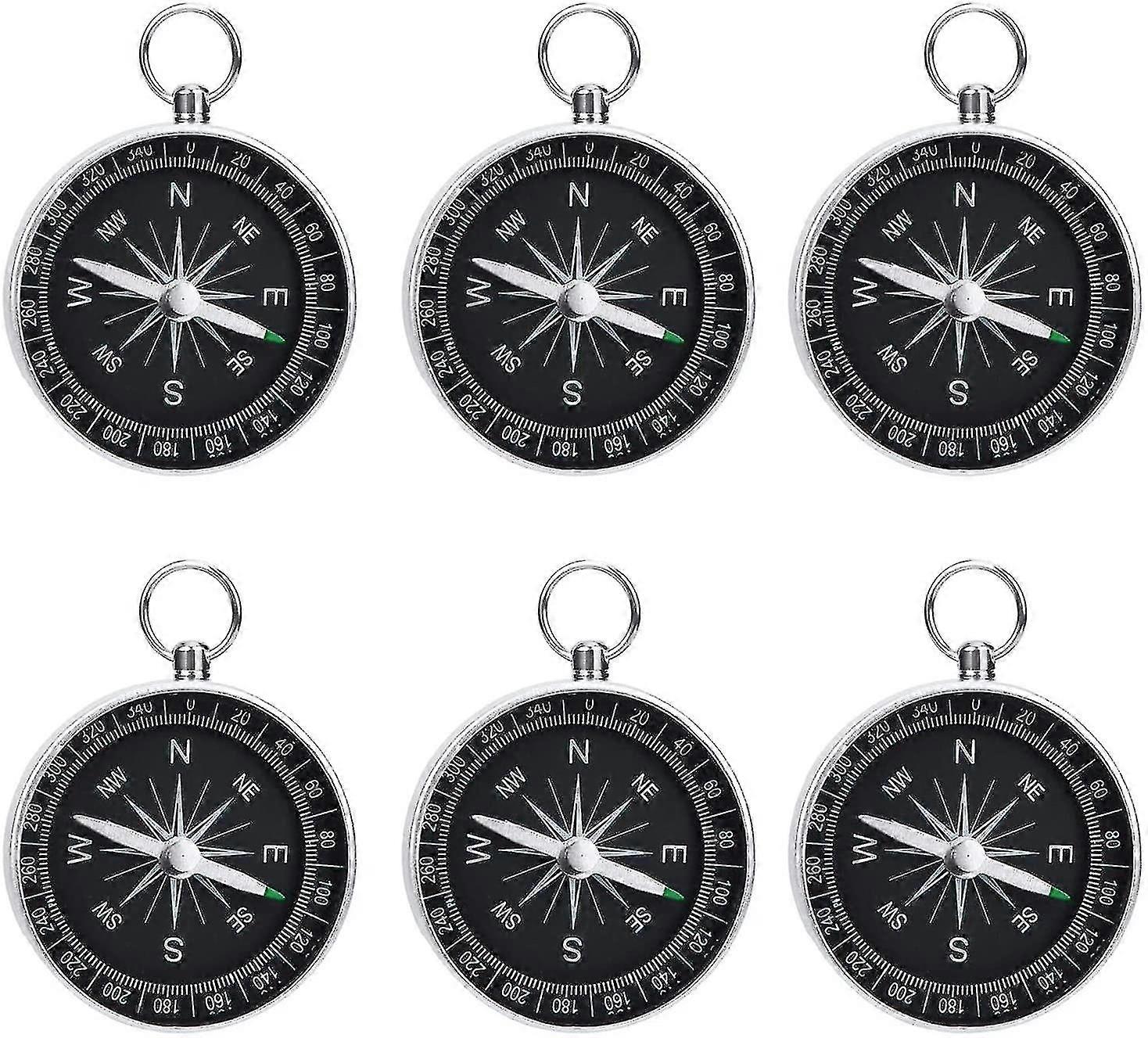 6 Pcs Portable Silver Compass Mini Compass Child Keychain Compass Plastic Pocket Compass Metal Mount