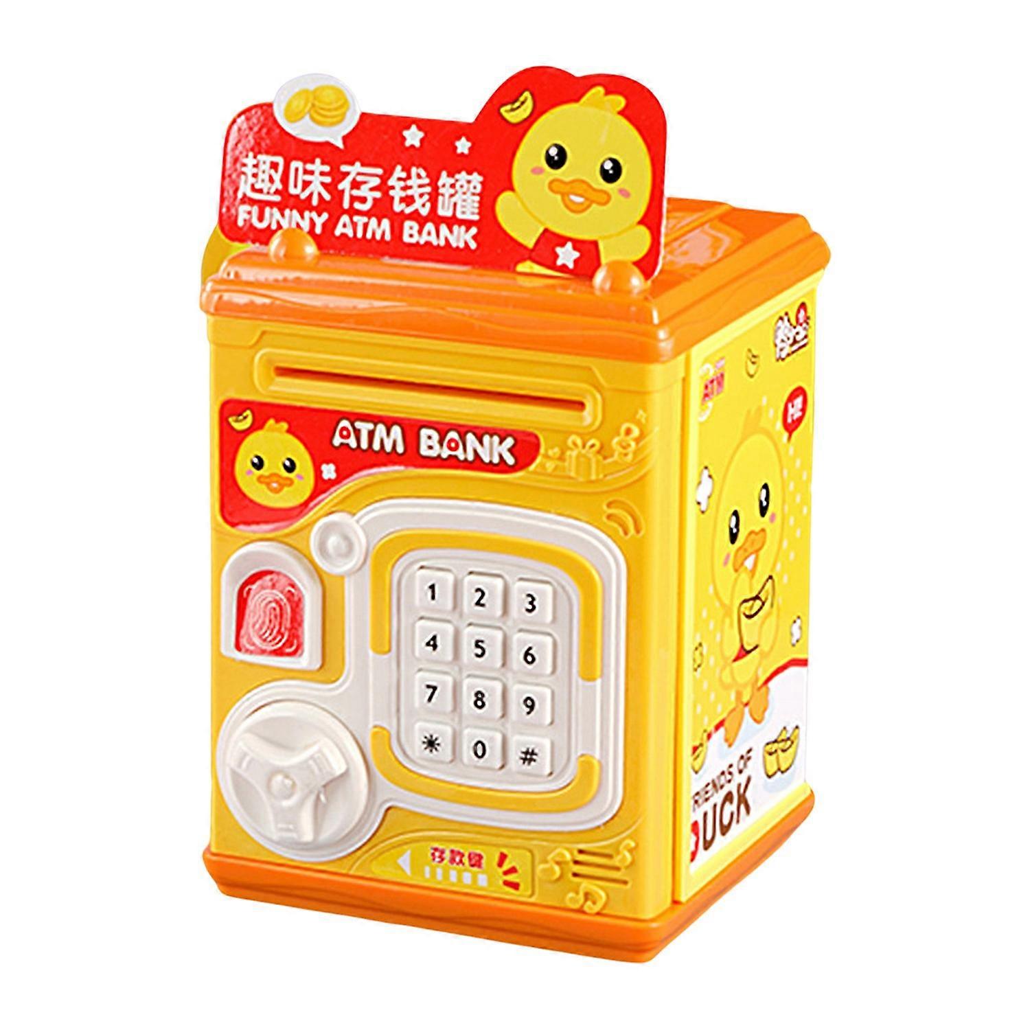 Mini Piggy Bank Emulated Fingerprint Key Cute Cartoon Duck Saving Pot Ornament Save Money Plastic