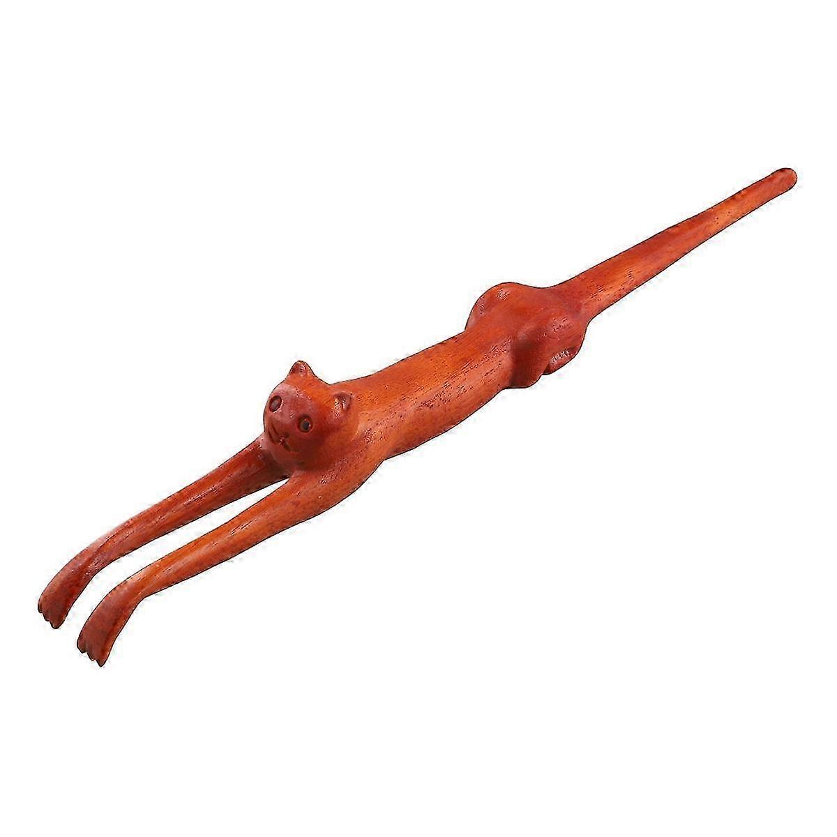 猫の形をしたバックスクラッチャー木製の背中のアンチスティックロングハンドルマッサージャー動物猫の像バックスクラッチャーリリーフ