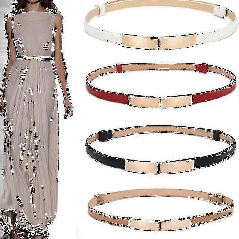 حزام اللباس بسيطة تنوعا أزياء النساء حزام جلدي رقيقة نحيف معدن الذهب مشبك مرن حزام حزام اللباس الملحقات- AM